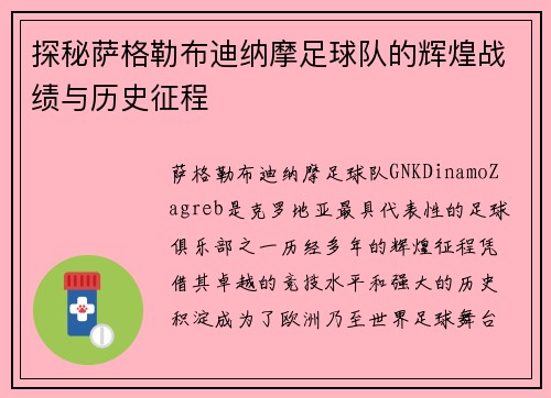 探秘萨格勒布迪纳摩足球队的辉煌战绩与历史征程